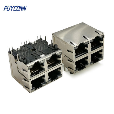 黄色緑LEDライトが付いている2x2 4港PCB 32 Pin RJ45のコネクター