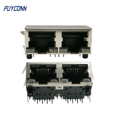 2 PBTの絶縁体が付いている港16 Pin PCBの直角の女性RJ45コネクター