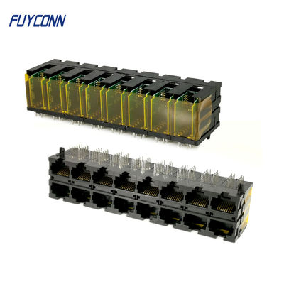 PCB 2x8は直角ターミナルが付いている16*10P 160 Pin RJ45のコネクターを左舷に取る